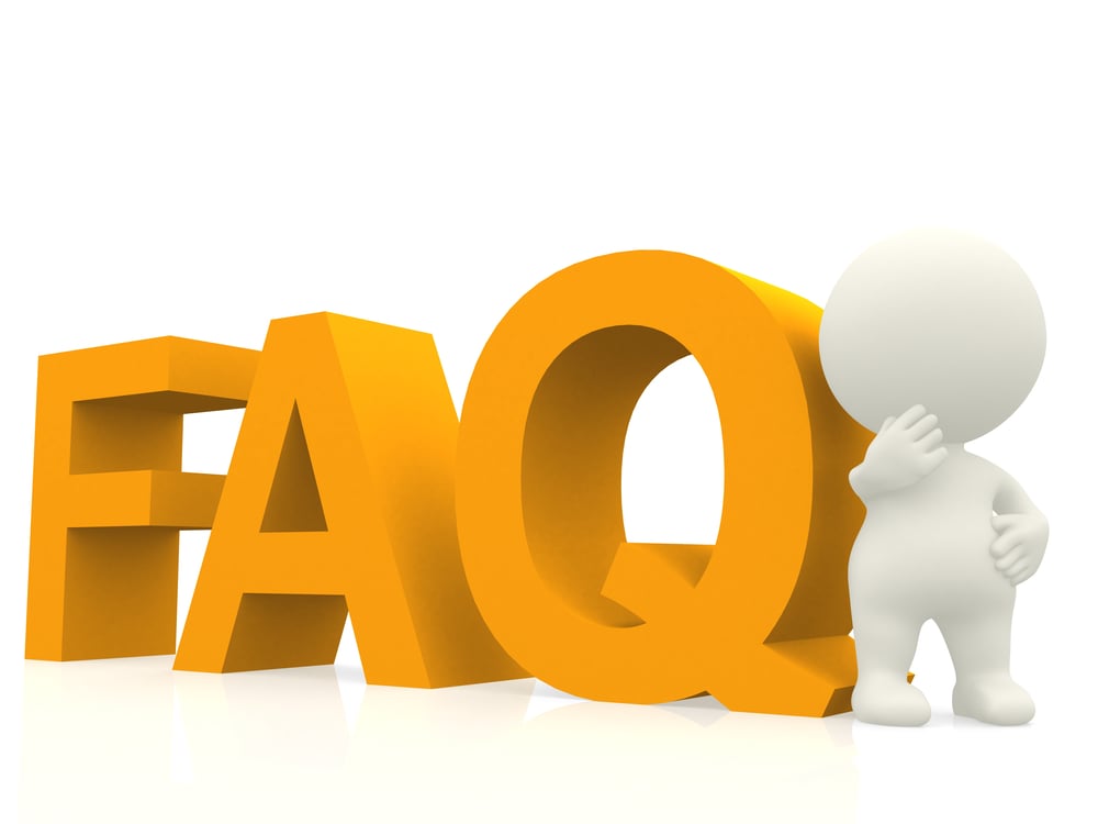 Inquisitive 3D man with a FAQ text - isolated over white
